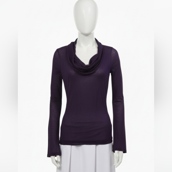 Gucci 2000s Eggplant Plum Cotton Cowl Neck Long Sleeve Sz Large - Picture 1 of 11